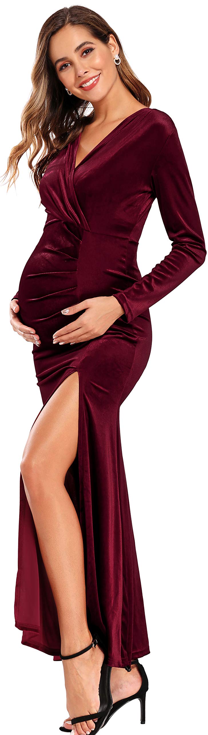 Velvet Bodycon Maternity Dress for Baby Shower, Wedding Guest, Cocktail Party & Photoshoot - Elegant Formal Pregnancy Dress for Special Occasions