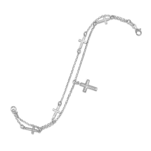 Sterling Silver Cross Bracelet for Women - Religious Jewelry Gift for Baptism, Confirmation & Everyday Wear - M H W ACCESSORIES