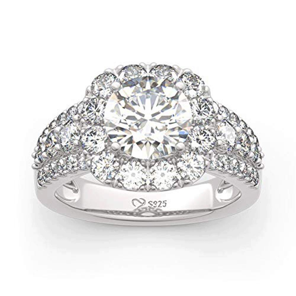 Jeulia 3.5 Carat Halo Round Cut Engagement Ring - 925 Sterling Silver CZ Solitaire Wedding Band for Women - Anniversary Promise Ring with Jewelry Gift Box - Perfect for Proposals, Weddings & Romantic Gifts