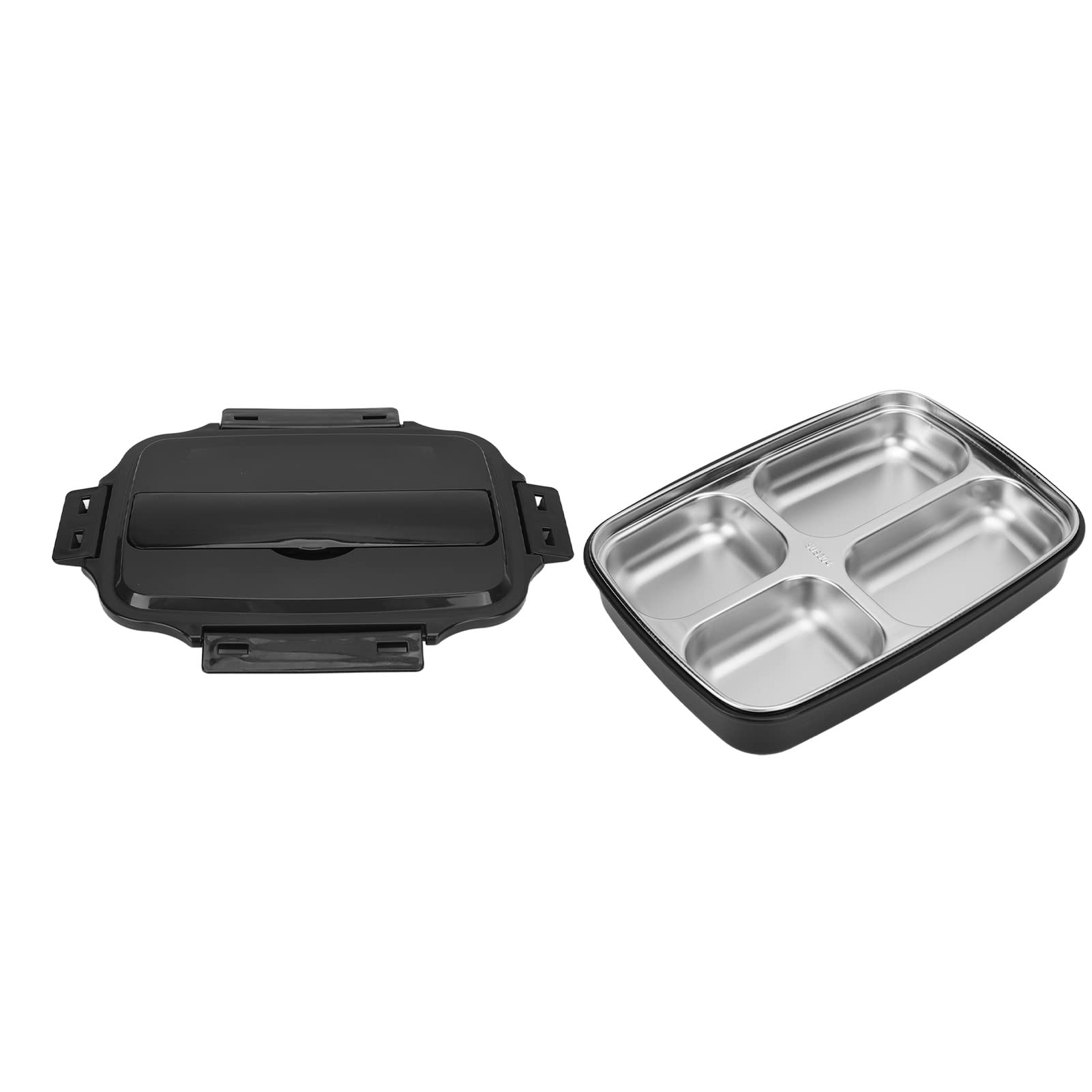 Premium 4-Cell Stainless Steel Insulated Bento Box - Leakproof & Durable Lunch Container for Adults | Ideal for Office, School, Travel & Picnics | Eco-Friendly Reusable Food Storage (Black)