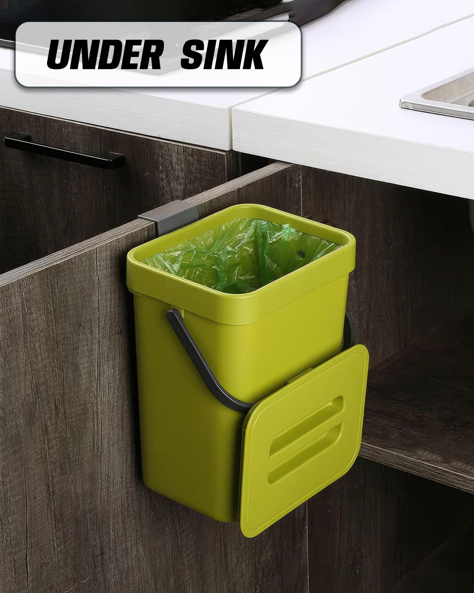 Eco-Friendly 5L/1.3 Gal Kitchen Compost Bin with Lid - Countertop, Under Sink or Wall Mount Indoor Compost Bucket for Organic Waste (Lime Green) | Perfect for Small Spaces, Apartments & Sustainable Living