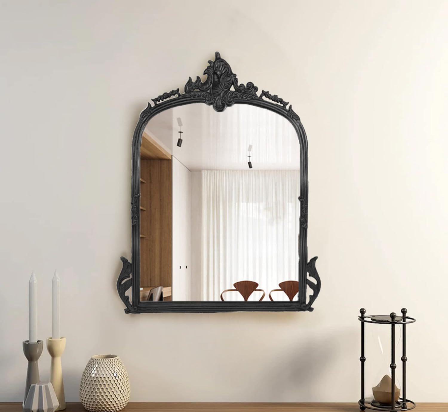 CORSICA Victorian Premium Metal Frame Arched Hand-Cast Mirror Black 90cm - Elegant Wall Decor for Living Room, Bedroom & Entryway