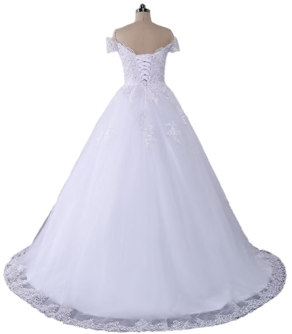 ZVOCY Women's Off Shoulder Lace Wedding Dress - Elegant Ball Gown for Bride 2021 | Perfect for Church Ceremony, Beach Wedding & Romantic Photoshoot