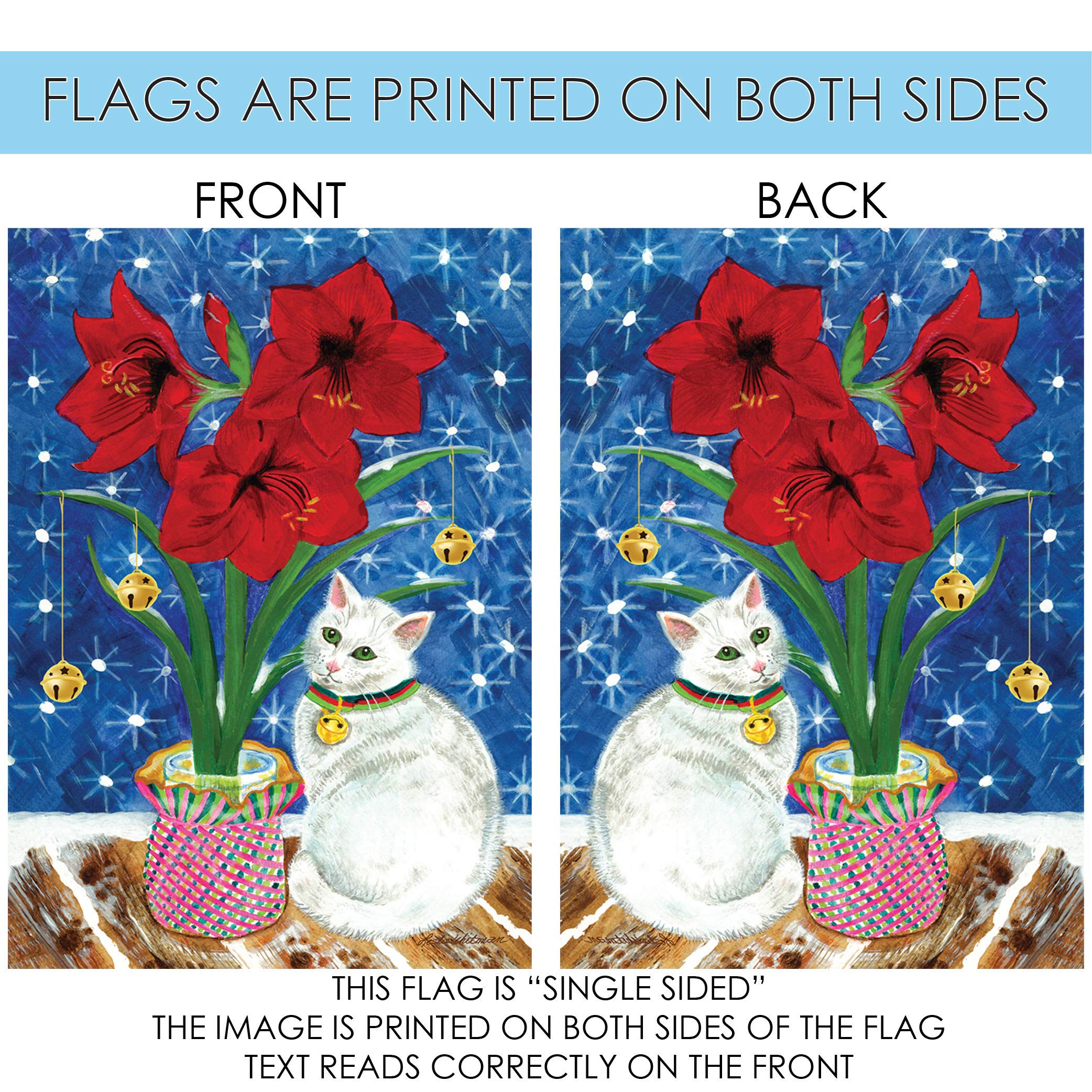 Toland Home Garden 1010463 Double Sided 28x40 Inch Amaryllis Kitty Winter Flag - Outdoor Cat Flower Garden Flag for Yard & House Decoration - Perfect for Winter Porch Decor & Seasonal Home Display