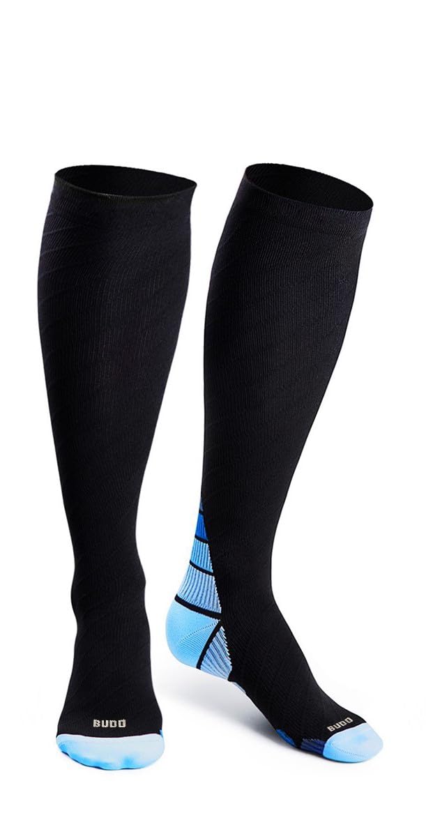 BUDD Unisex Compression Socks for Women & Men - 360 Relief, Functional & Comfortable - Ideal for Travel, Running, Flying & Medical Use - Size L - Perfect for Long Flights, Workouts & Varicose Vein Support