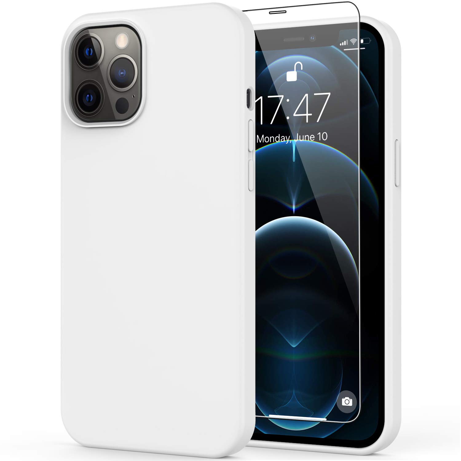 Premium Shockproof iPhone 12 Pro Max Case with Screen Protector - Soft Silicone Gel Cover, Slim Fit Flexible Bumper for 6.7