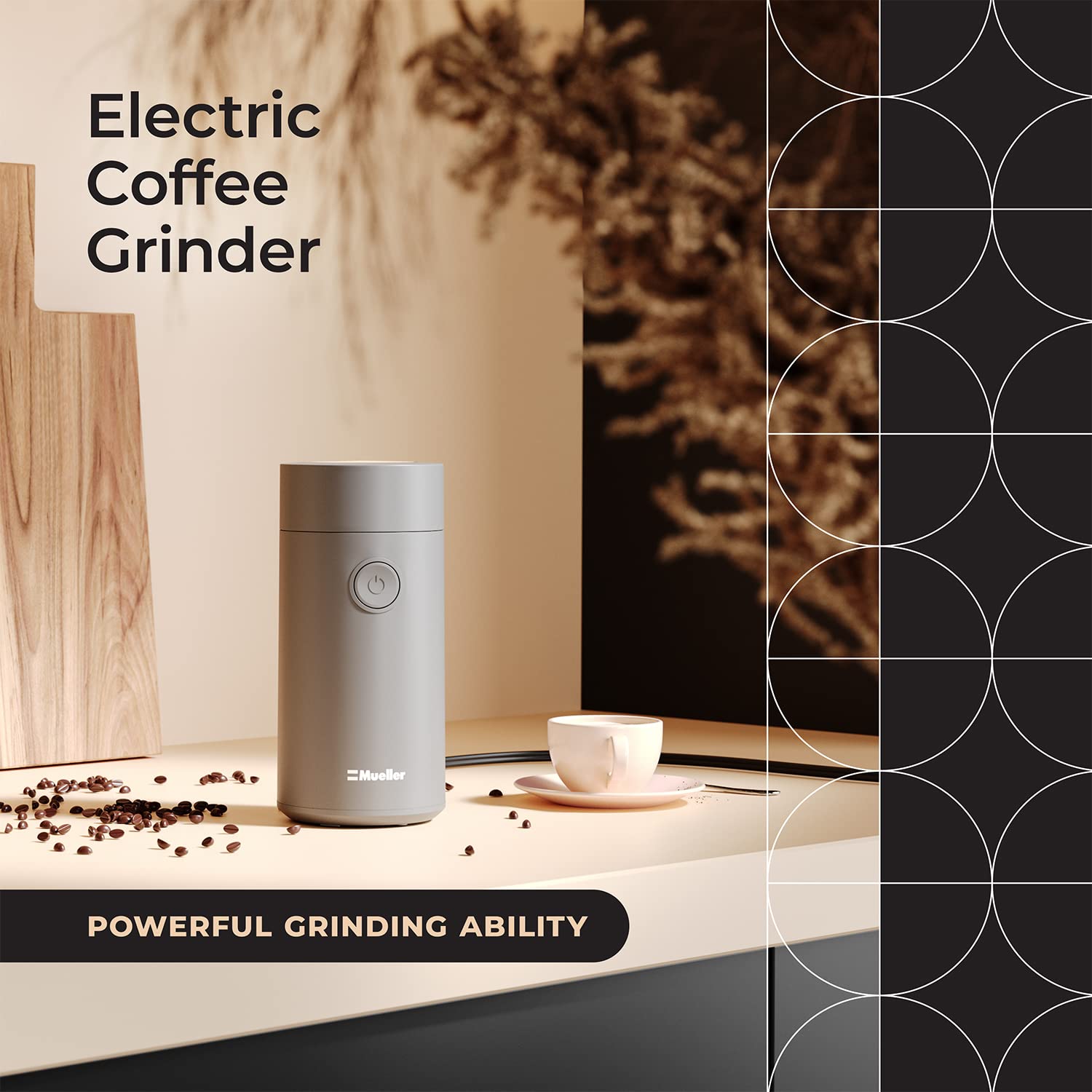 Premium MuellerLiving Electric Coffee Grinder - Stainless Steel Blades for Coffee Beans, Spices, Nuts & Herbs - Fast & Quiet Grinding - Perfect for Home Kitchens, Camping & Coffee Shops (Gray)