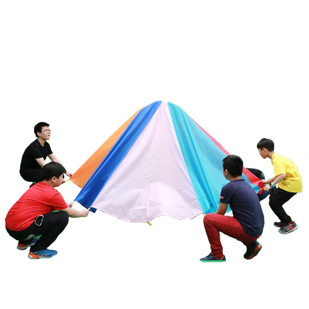 Rainbow Outdoor Parachute for Kids & Adults - 9m/29ft Team Building Games, Carnival Activities, Field Day Fun - Perfect for Backyard Birthday Parties, School Events & Group Play