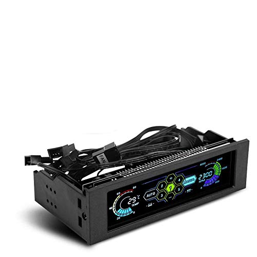 5-Fans PC Speed Controller with LCD Panel - CPU Temperature Sensor & Cooling Drive Bay for Computer Case - Perfect for Gaming PCs, Workstations, and Home Office Setups