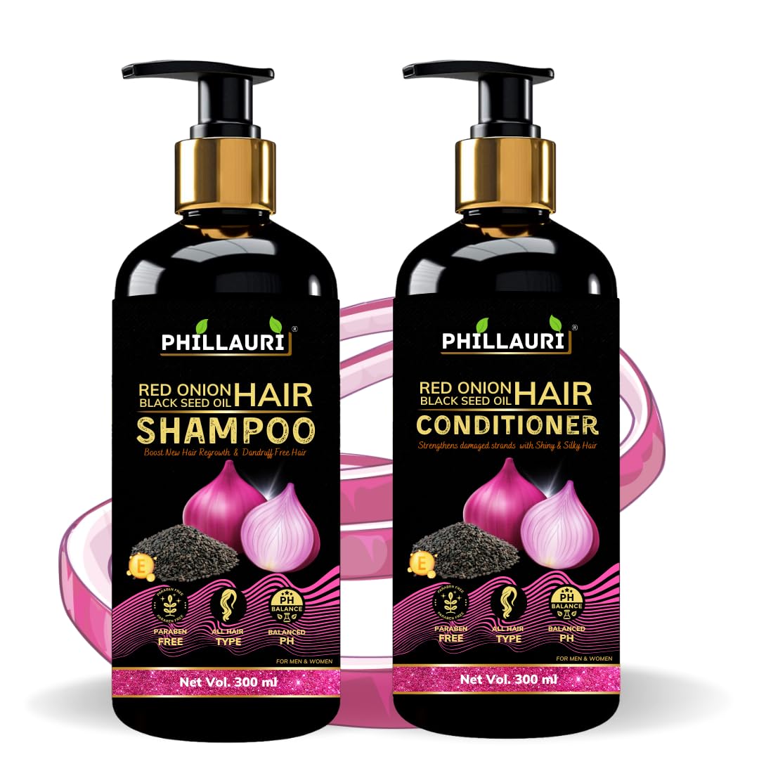 Phillauri Red Onion Shampoo & Conditioner Set for Hair Growth - Sulfate Free & Natural Ingredients for Women & Men - Reduce Hair Fall & Boost Volume - Perfect for Daily Hair Care & Scalp Health