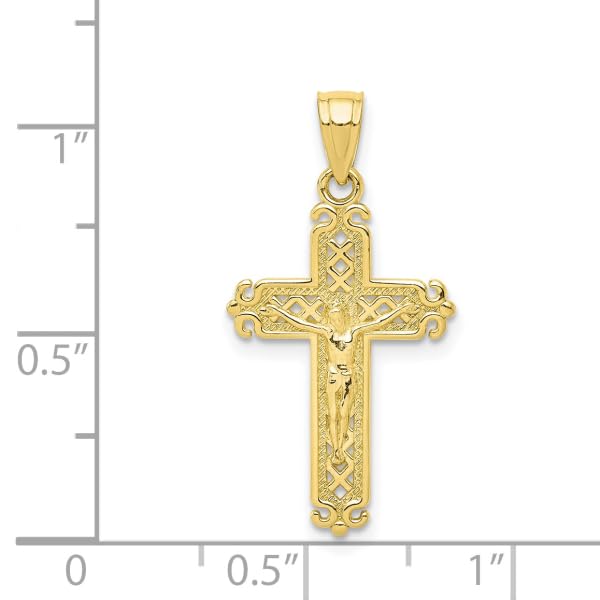 10K Solid Yellow Gold Jesus Christ Crucifix Necklace - Religious Cross Pendant for Women & Men - Perfect for Baptism, Confirmation, Church & Daily Wear
