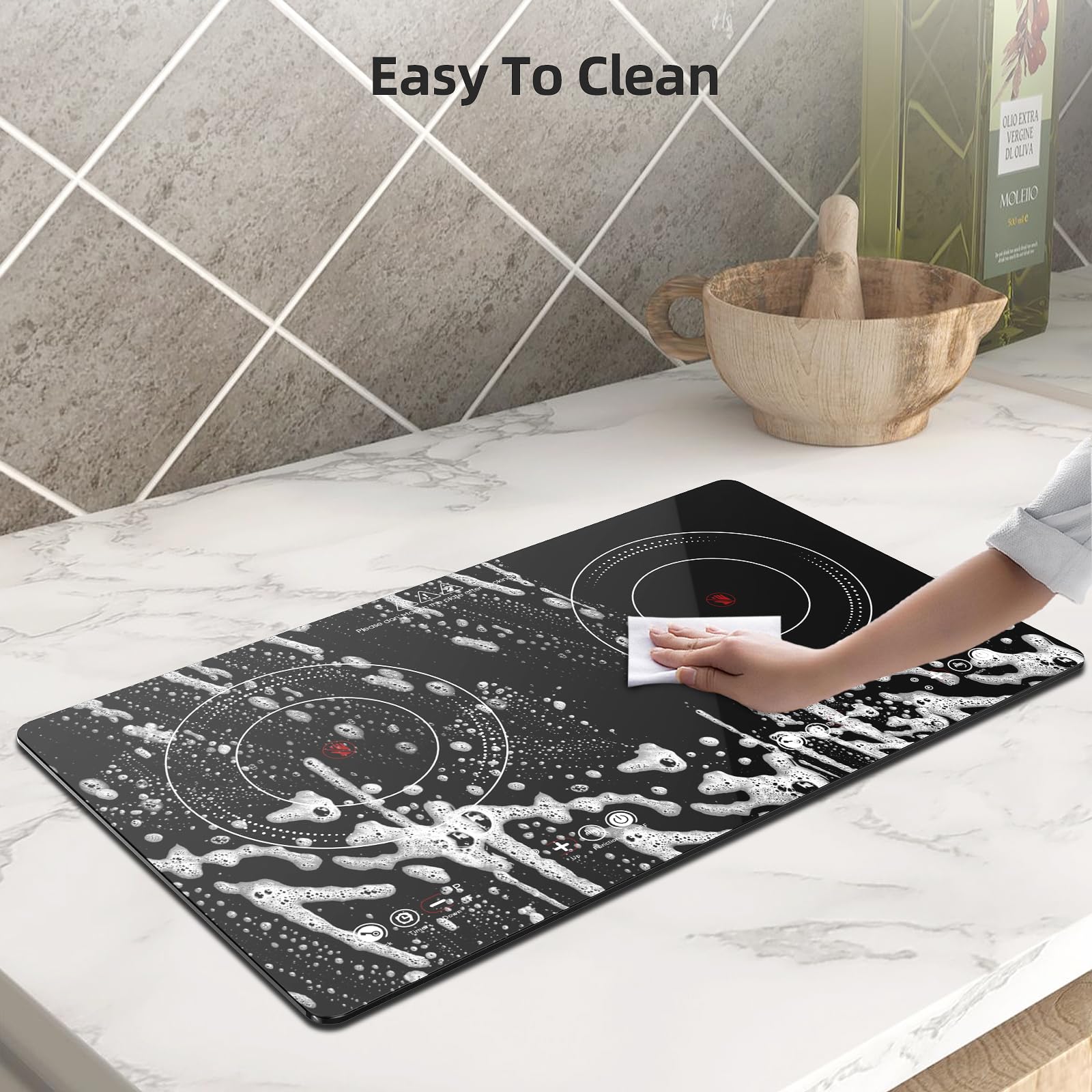 **24 Inch Electric Cooktop - 110V 2400W Built-in Ceramic Stove Top with 9 Power Levels & LED Touch Control - 2 Burner Desktop Induction Cooktop for Home, Kitchen, RV & Small Spaces**