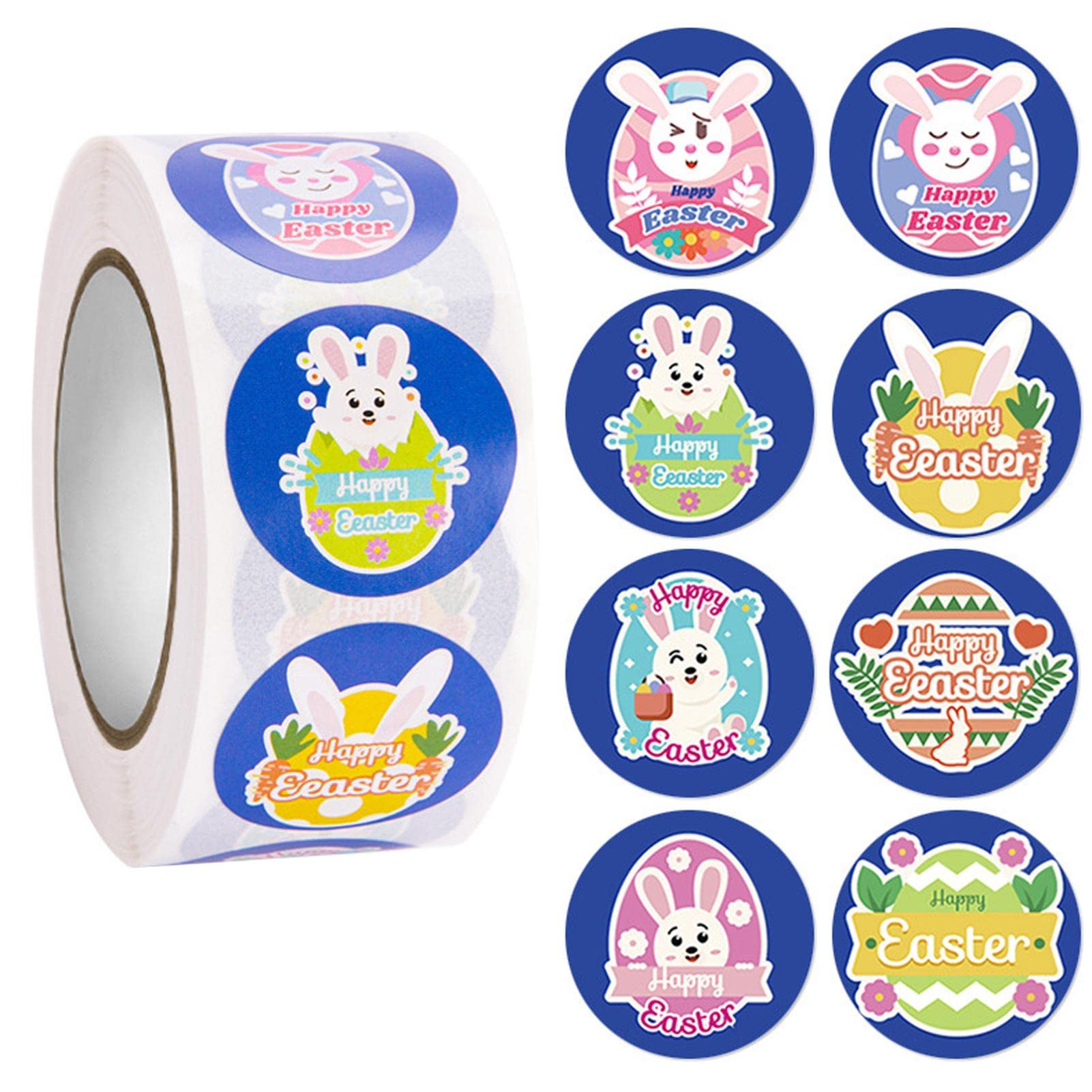 500PCS Easter Bunny Roll Stickers - Round Self-Adhesive Gift Tags & Present Labels for Easter, Wedding, Party Favors - Perfect for Decorating Cups, Bags, Gifts & DIY Crafts