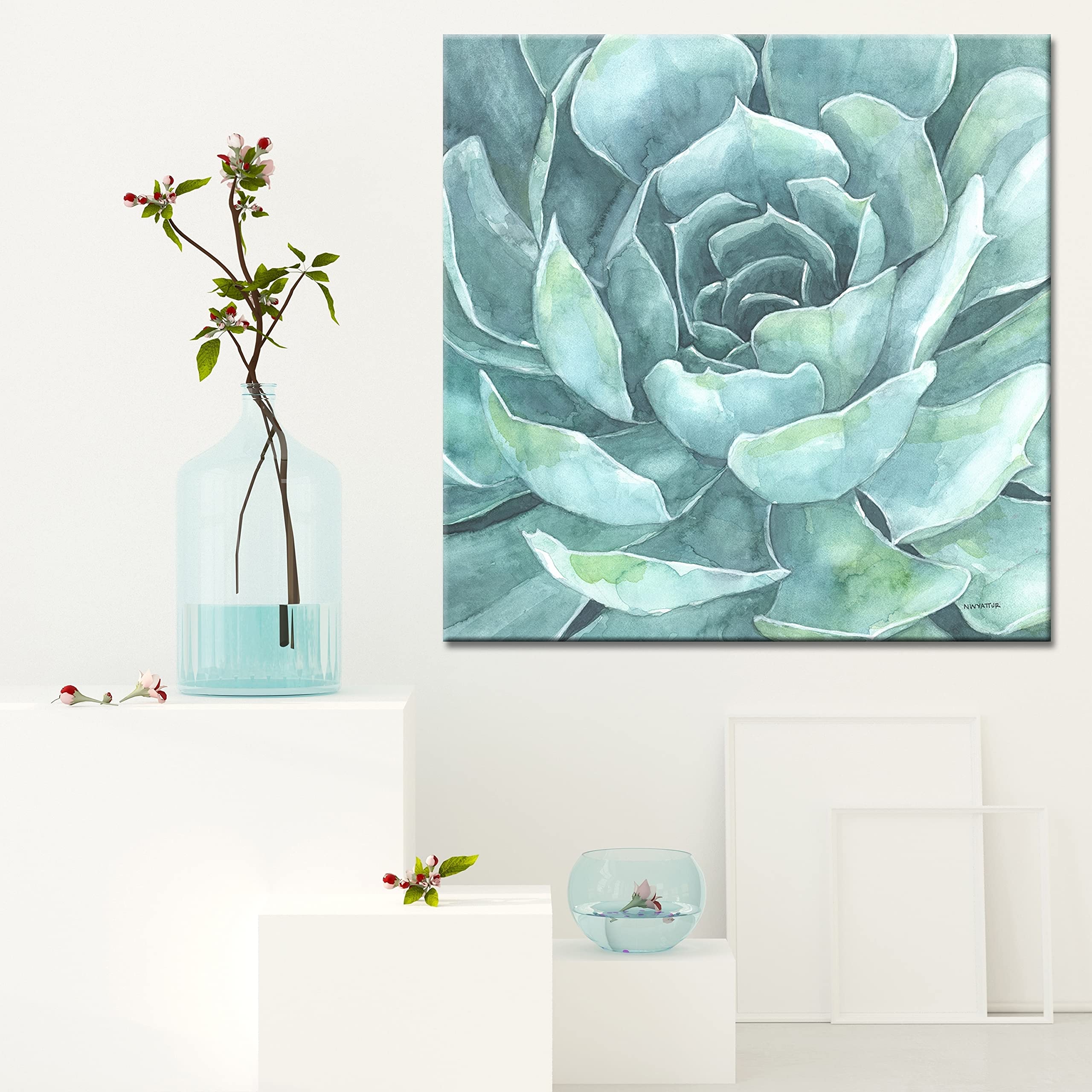 Fresh Air Succulent Green Plant Gallery Wrapped Canvas Wall Art - 24x24 Inches Modern Home Decor for Living Room, Bedroom & Office