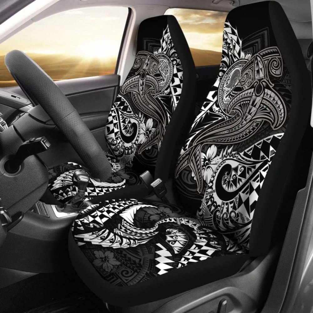 Premium American Samoa Car Seat Covers - White Shark Polynesian Tattoo Design (102802) | Waterproof & Universal Fit for Cars, Trucks & SUVs | Perfect for Beach Trips & Tropical Adventures
