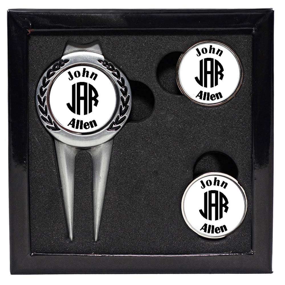 Eureka Golf Personalized Divot Tool & Ball Marker Hat Clip Set - 3 Finishes & 9 Engraving Options - Monogram or Custom Text - Perfect Golf Gift for Men & Women - Ideal for Tournaments & Practice
