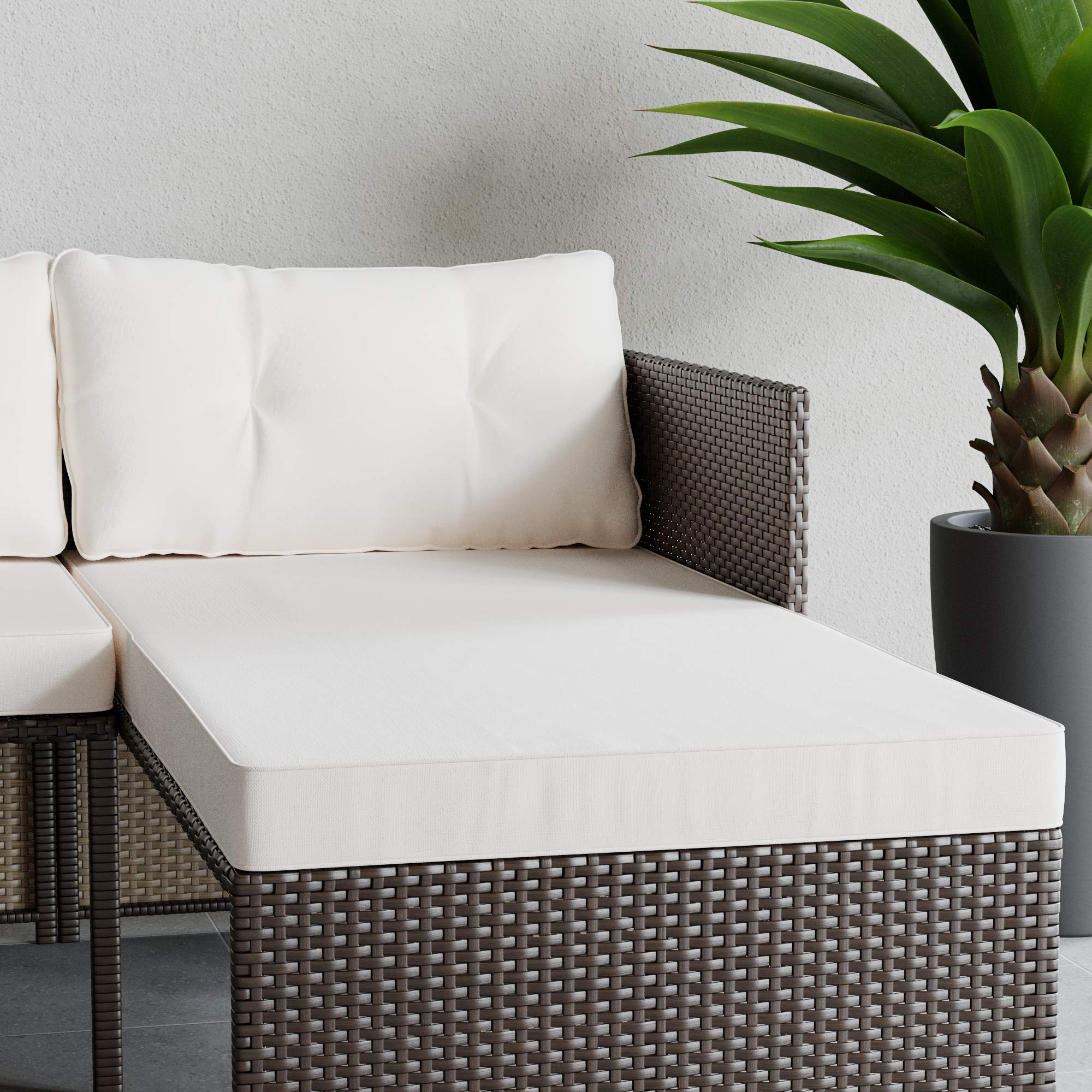 Edenbrook Bayview Rattan Patio Furniture Set - L-Shaped Outdoor Sofa in Brown Wicker with Cream Cushions for Garden, Poolside & Backyard Relaxation