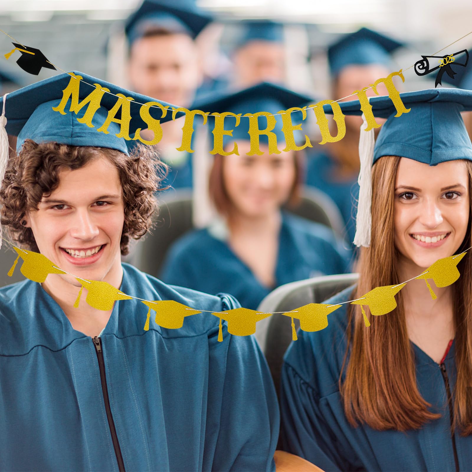Gold Glitter Mastered It Graduation Banner - Masters Degree Decorations 2025 | Perfect for Graduation Parties, Home Decor & School Celebrations