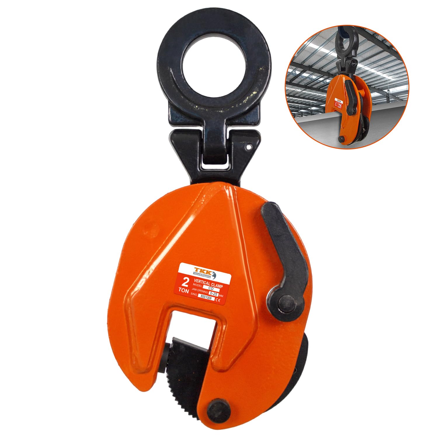 Heavy Duty TKK Vertical Plate Clamp 4400Lb (2Ton) - 1.3 Inch Jaw Opening for Secure Lifting & Transporting - Ideal for Construction, Steel Fabrication & Warehouse Material Handling