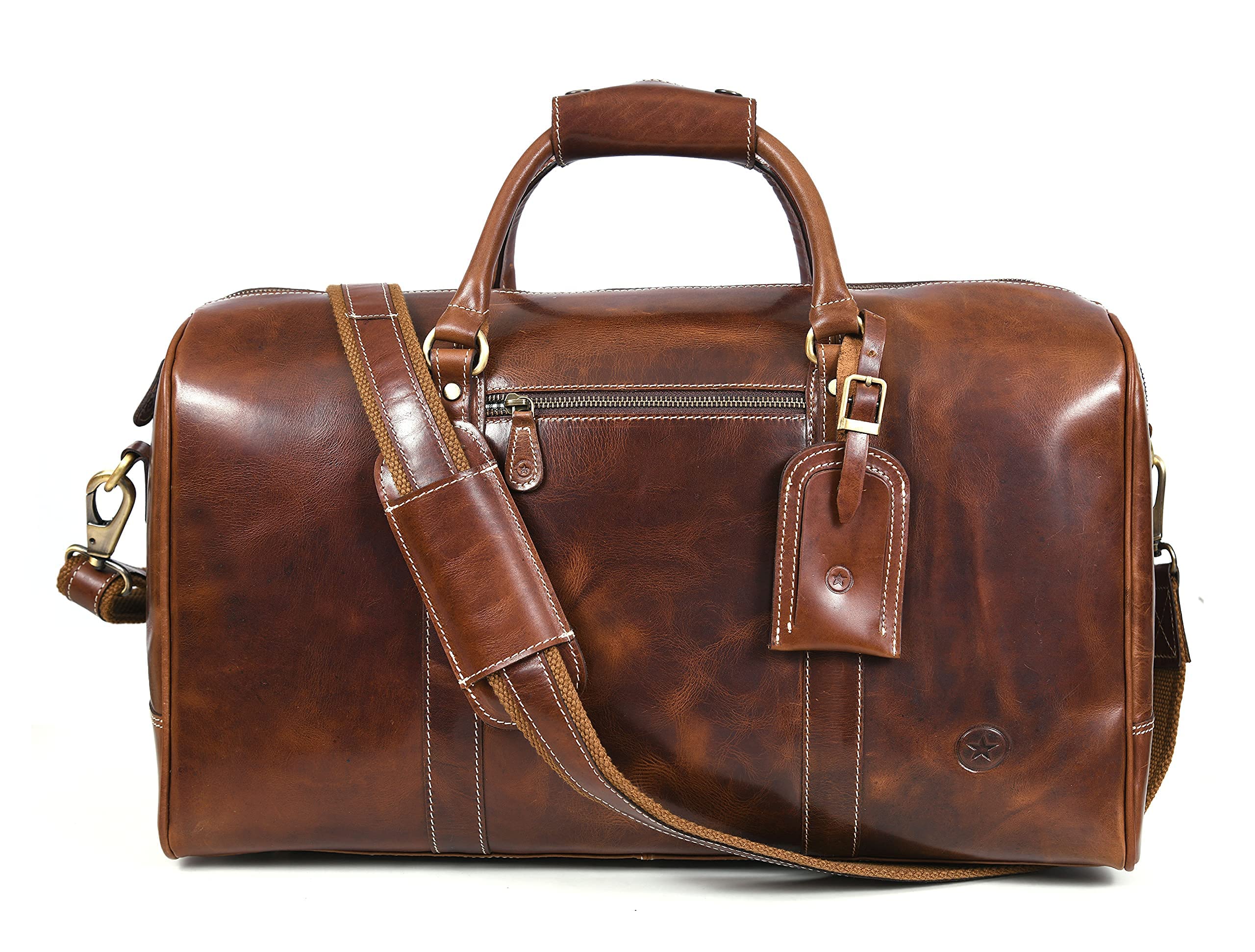 Premium Leather Travel Duffel Bag with Toiletry Kit - Water-Resistant Gym & Sports Weekender Bag - Airplane Approved Carry-On Luggage - Perfect Gift for Men & Father's Day - Aaron Leather Goods - Ideal for Business Trips, Gym Workouts & Weekend Getaways