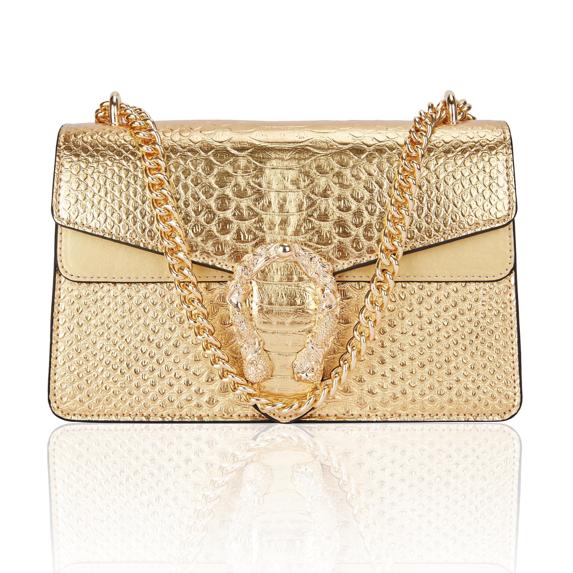 Aiqudou Women's Crossbody Bag & Satchel Purse - Fashion Snake Print Chain Shoulder Bag, Luxury PU Leather Handbag for Daily Use, Work, Travel & Shopping