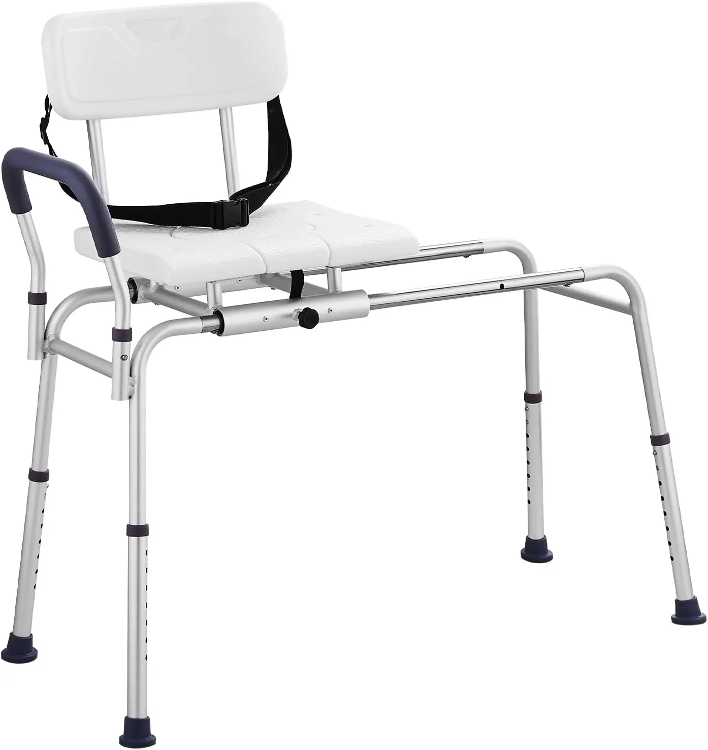 CalCare Folding Universal Sliding Transfer Bench - Adjustable Shower Chair for Elderly & Disabled - Non-Slip Bath Seat with Backrest - Ideal for Bathroom Safety & Mobility Assistance