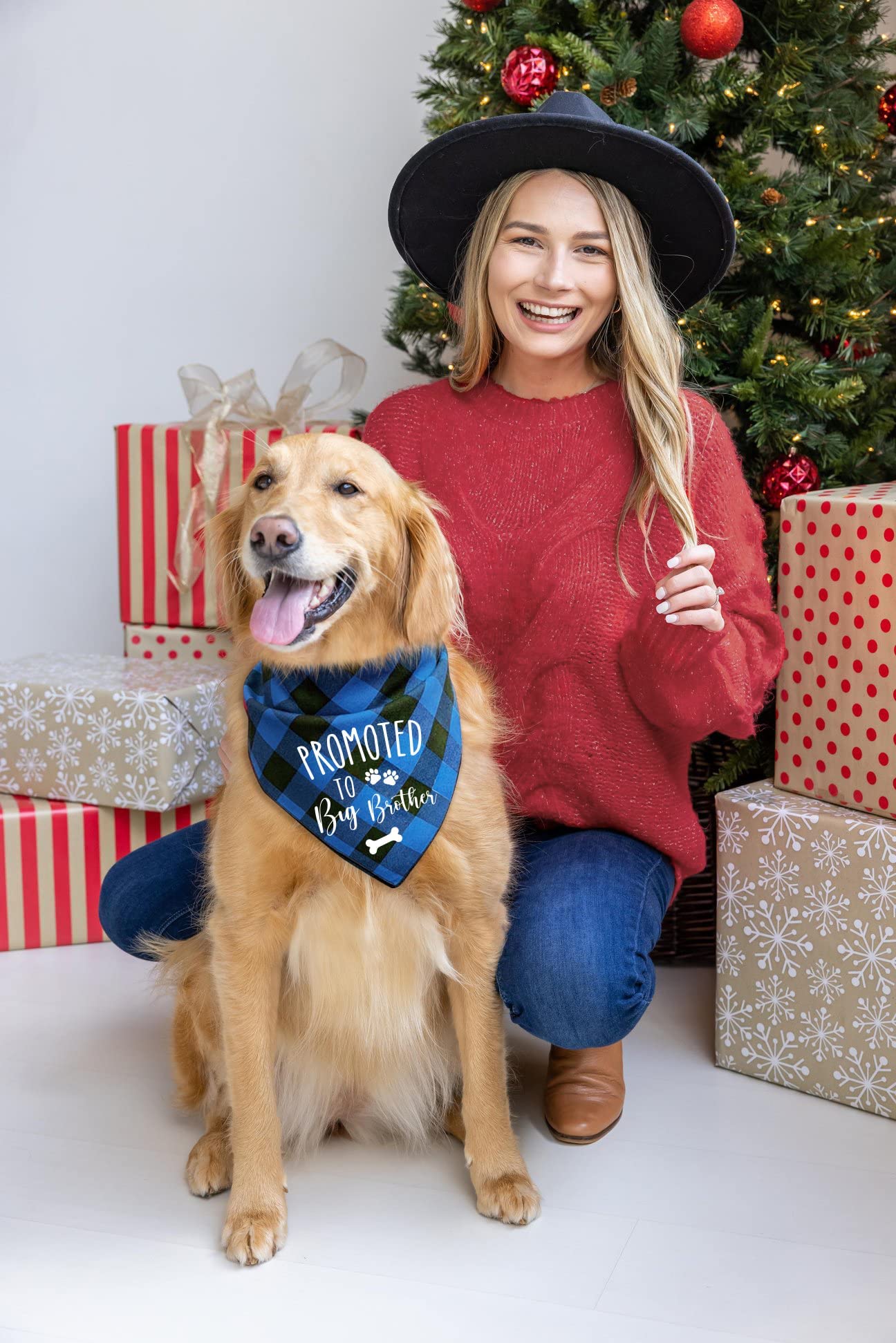 PTZIZI Blue Plaid Cotton Triangle Dog Bandana - Funny 'Promoted to Be Big Brother' Pet Bib Scarf for Small, Medium & Large Dogs - Perfect for Birthdays, Parties & Gifts for Dog Lovers