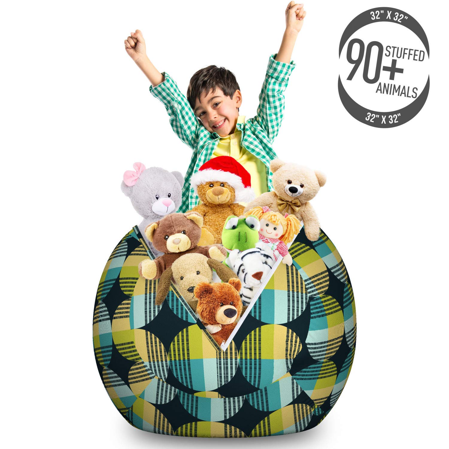 Ambesonne Abstract Toy Storage Bag Chair - Large Washable Organizer for Stuffed Animals with Retro Geometric Pattern, Multicolor - Perfect for Kids' Rooms, Playrooms & Nursery Organization