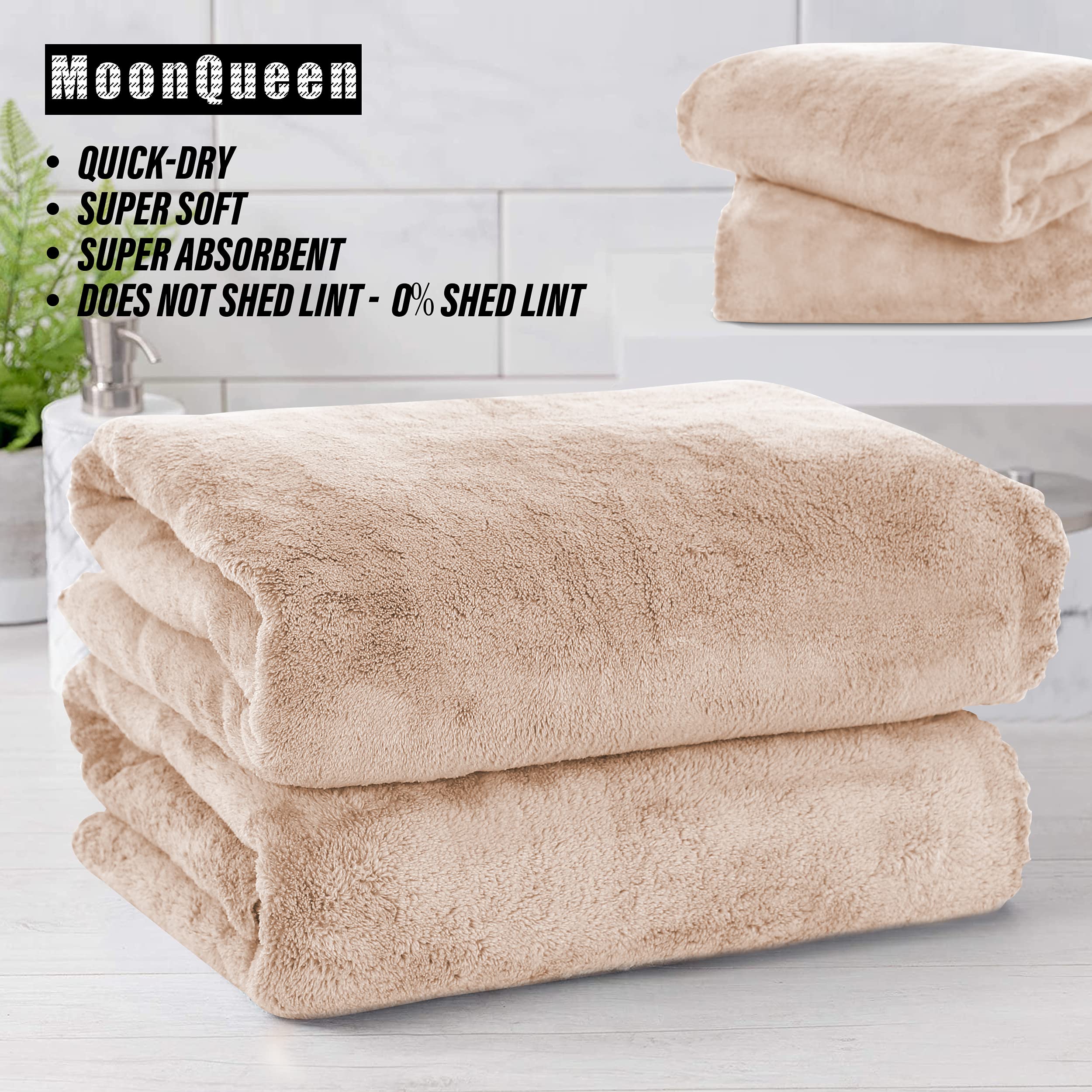 MOONQUEEN 2 Pack Premium Quick Dry Microfiber Coral Velvet Bath Towels - Super Absorbent, Soft & Lightweight - Perfect for Bathroom, Shower, Gym, Yoga, Spa & Travel - Brown Luxury Towel Set