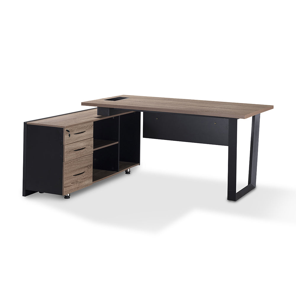 ADRIANO Executive Office Desk with Left Return - 160cm & 180cm Light Brown Wooden L-Shaped Workstation - Perfect for Home Office & Corporate Workspaces