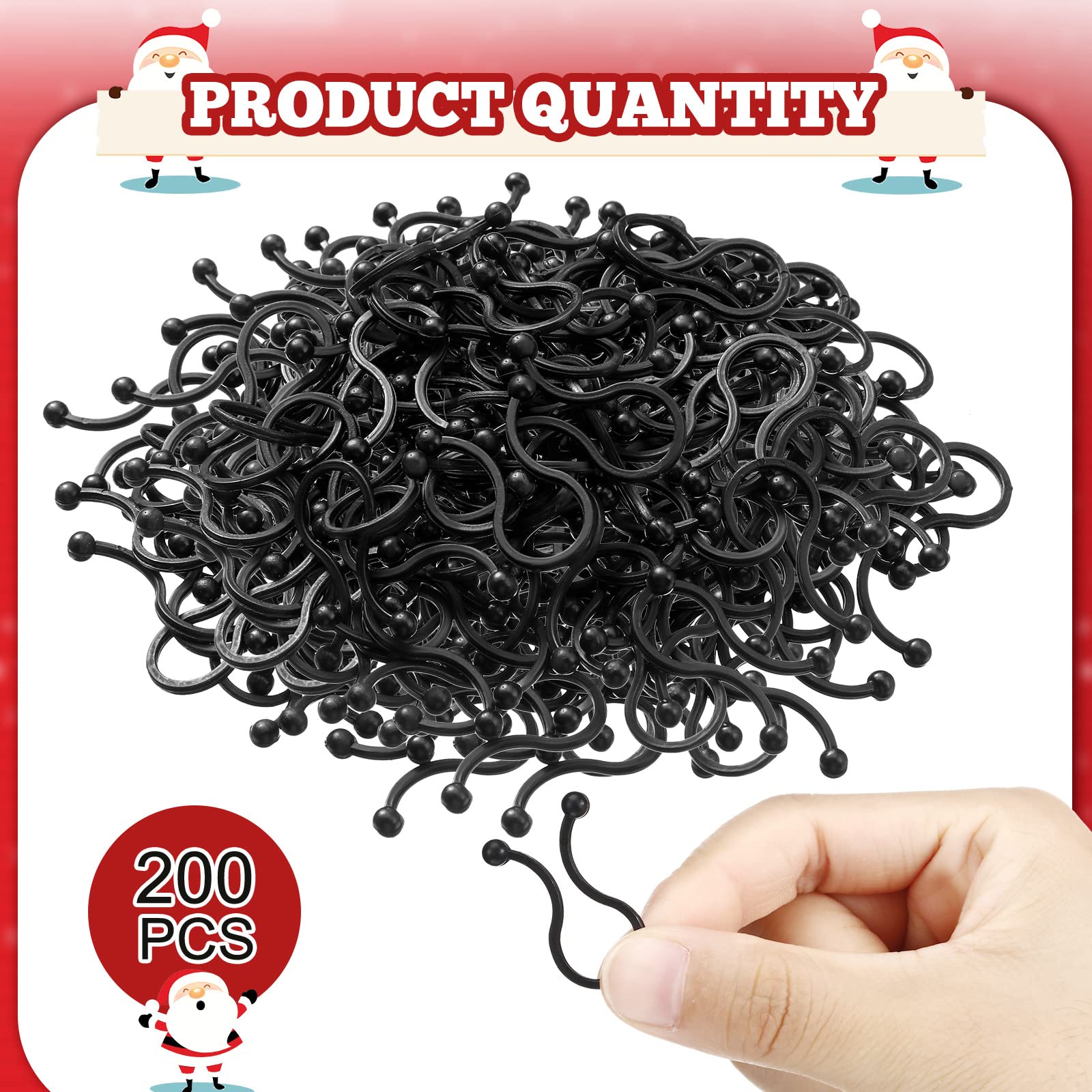 Bucherry 200-Piece Black Christmas Light Clips - Heavy Duty Plastic Hanging Hooks for Outdoor String Lights | Weatherproof Holiday Decorations for Xmas Tree, Roof, Fence & Yard (Perfect for Christmas, Halloween & Party Decor)