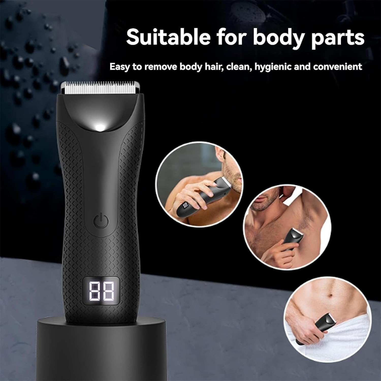 VRSGS Electric Body Hair Trimmer for Men - Waterproof Cordless Body Shaver with LED Light for Chest, Back, Leg & Groin Hair Removal - Perfect for Travel, Gym & Home Use