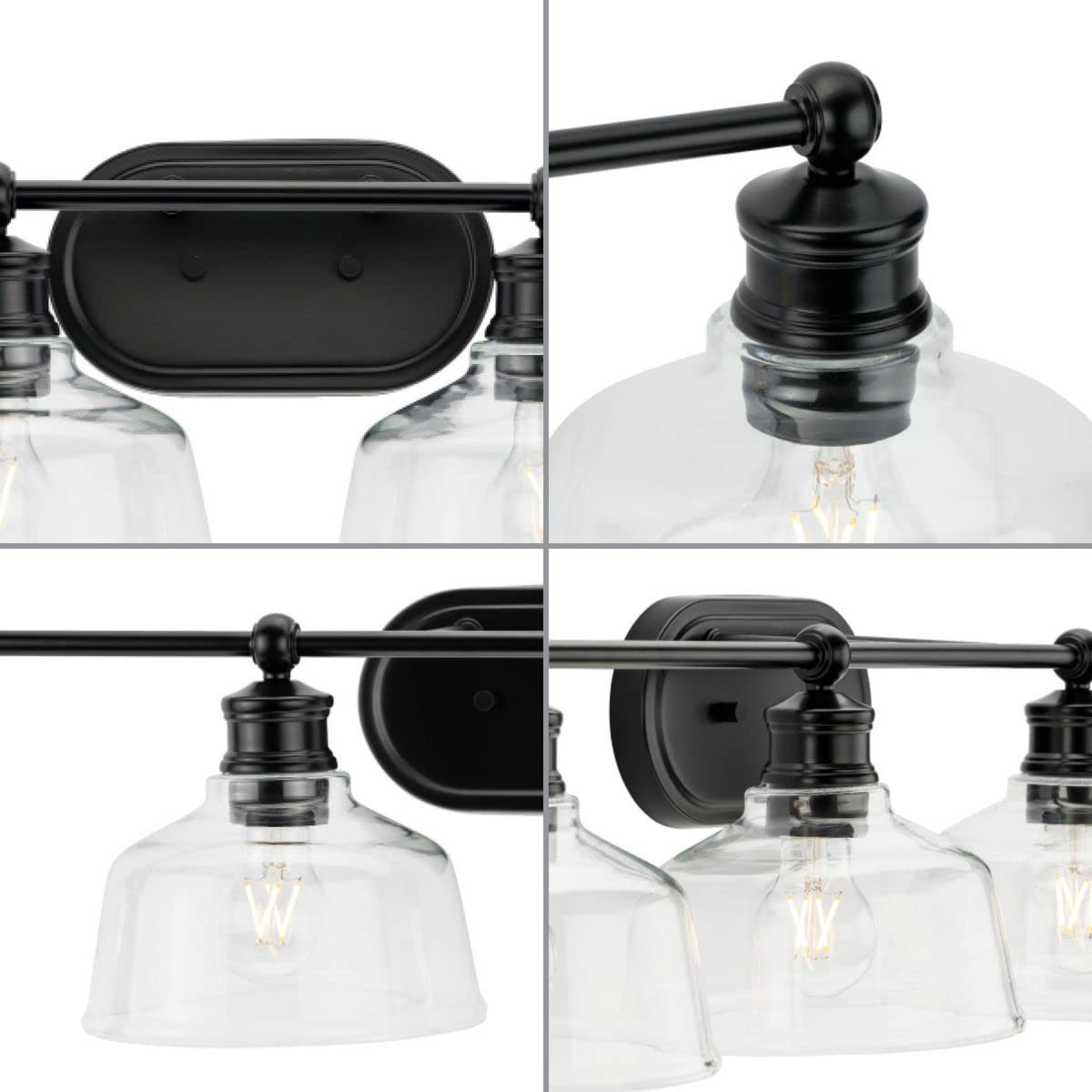 Progress Lighting P300398-31M Singleton Collection 4-Light Bathroom Vanity Light Fixture in Matte Black - Perfect for Modern Bathrooms, Powder Rooms & Dressing Areas