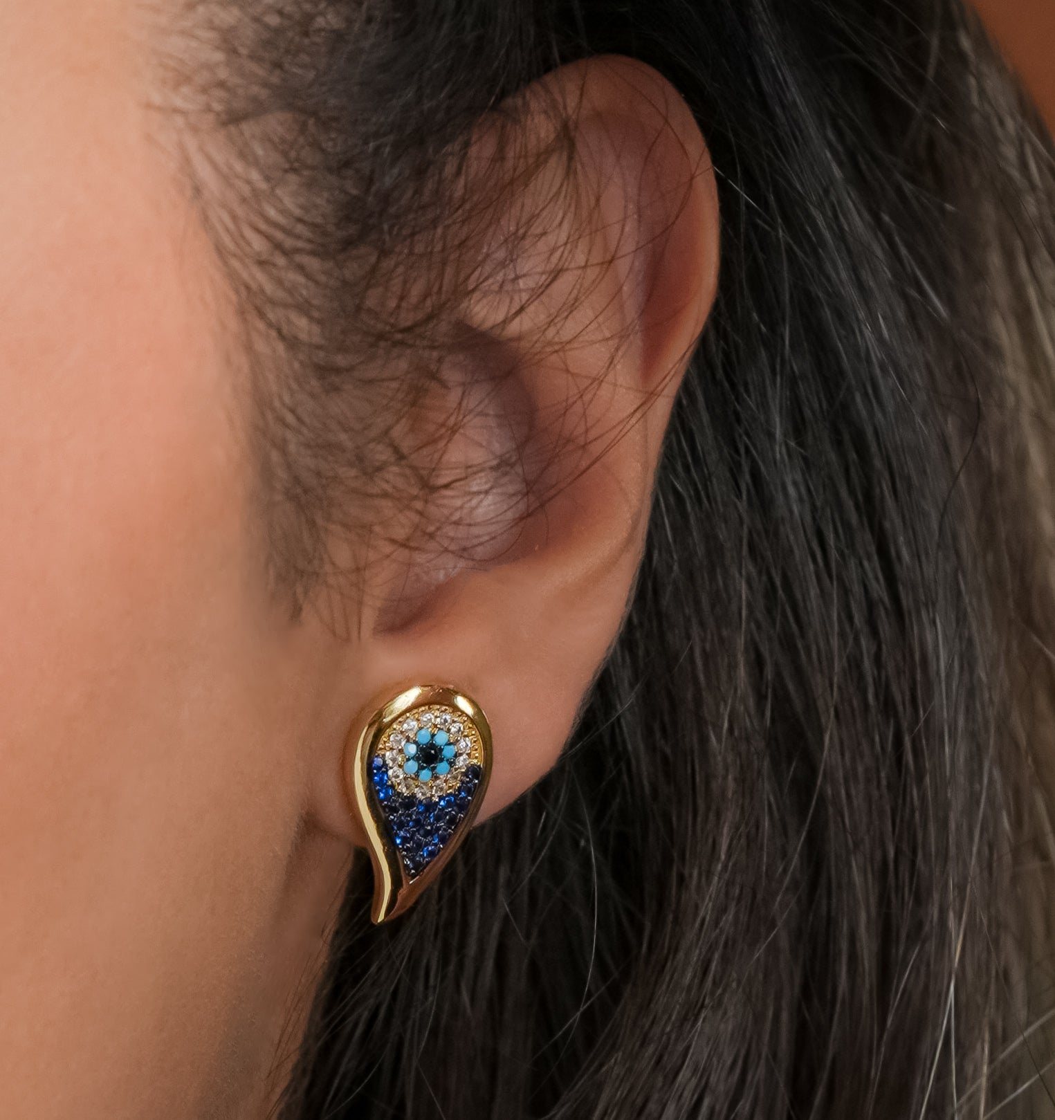 18K Gold Plated Evil Eye Stud Earrings with Blue Crystals – Teardrop Design for Women, Hypoallergenic Jewelry Gift for Birthday, Anniversary | Perfect for Everyday Wear, Parties & Special Occasions
