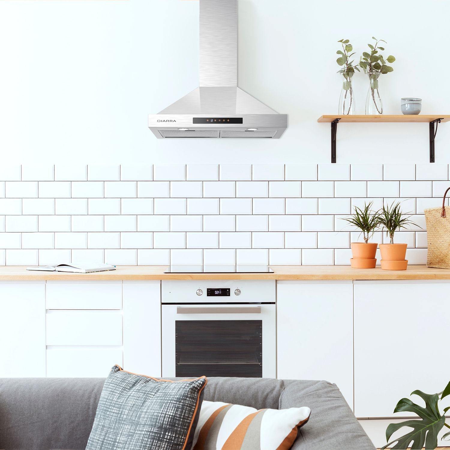 CIARRA 30 Inch Stainless Steel Wall Mount Range Hood - 3 Speed Powerful Extraction (Model CAS75308) - Perfect for Kitchen Ventilation & Smoke Removal in Homes & Restaurants