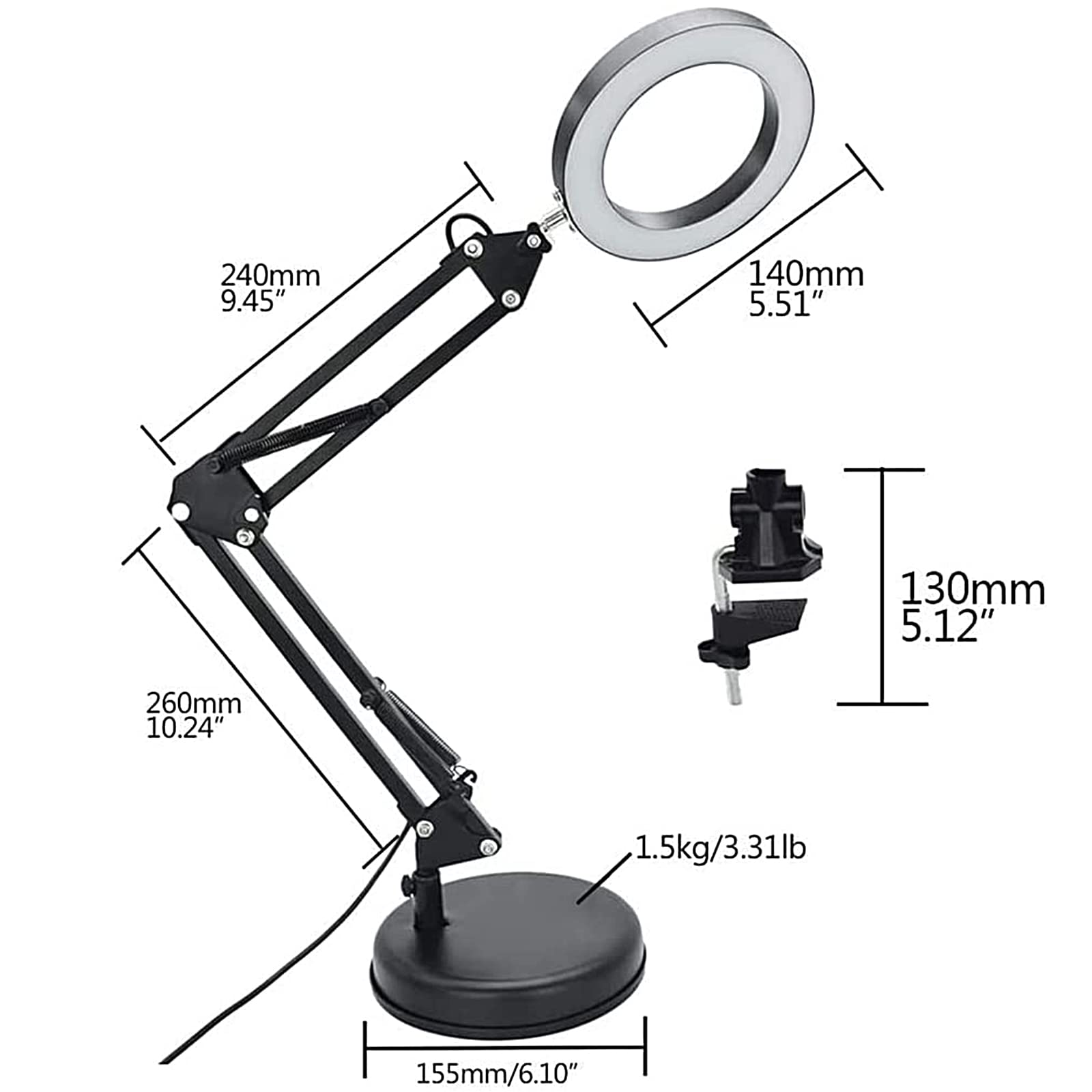 Dimmable Swing Arm Desk Lamp with Clamp - 68 LED Flexible Architect Work Light, 3 Color Modes & 10 Brightness Levels, Adjustable Multi-Joint Table Lamp for Home Office, Study, Computer Work, Art Studio & Task Lighting