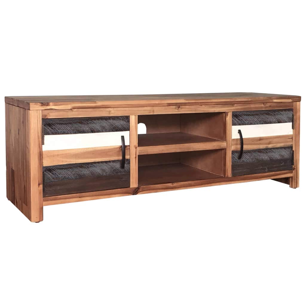 Modern Farmhouse TV Stand Media Console with Cabinet Doors - Acacia Wood Entertainment Center 47.2