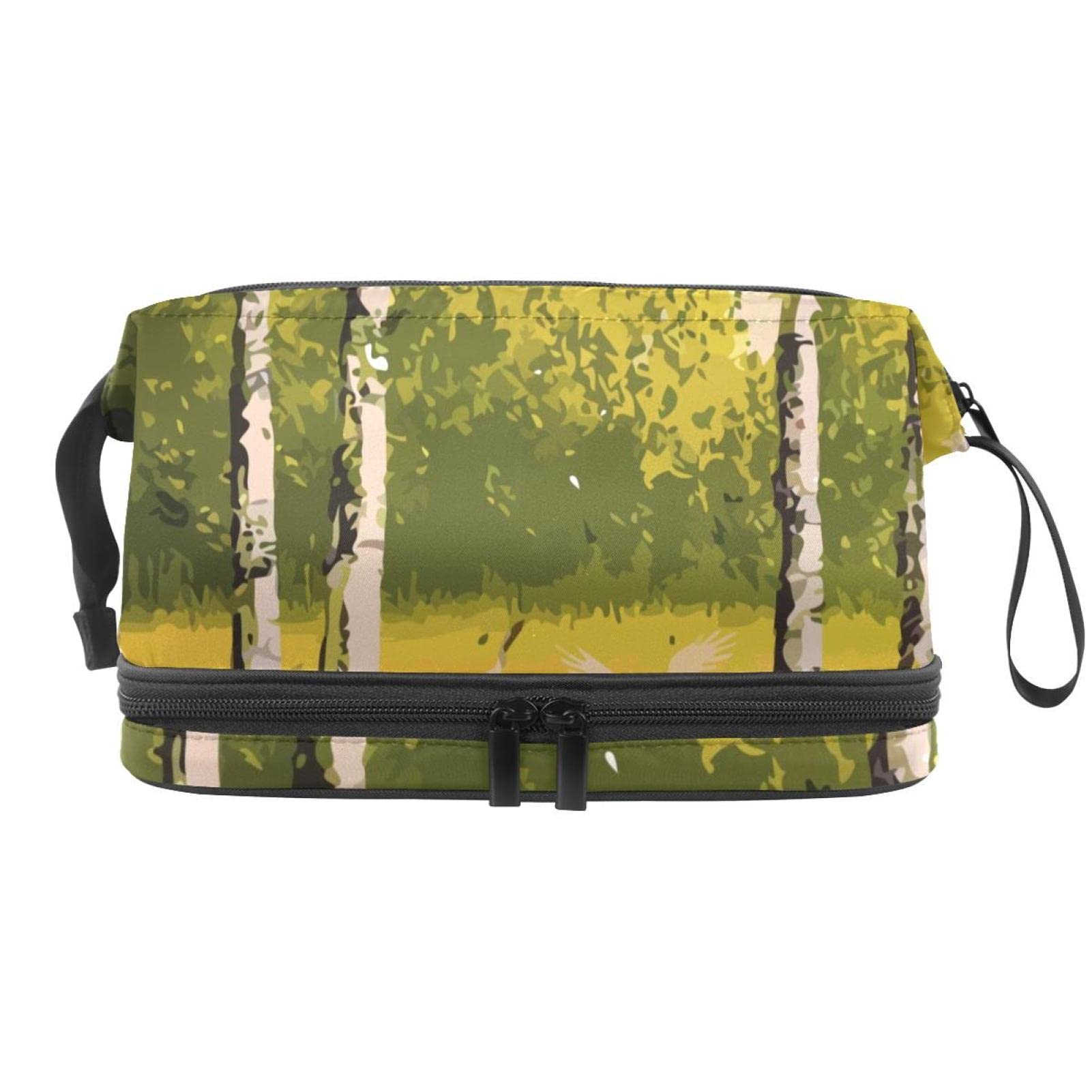 Double Layer Makeup Bag with Brush Holder - Travel & Toiletry Organizer for Women - Oil Painting Design