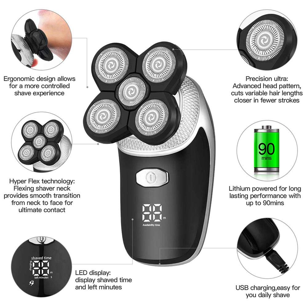 5-in-1 Rechargeable Electric Razor for Men - Wet & Dry Multi-Function Grooming Kit with Beard & Nose Hair Trimmer | Perfect for Travel, Gym & Daily Shaving at Home