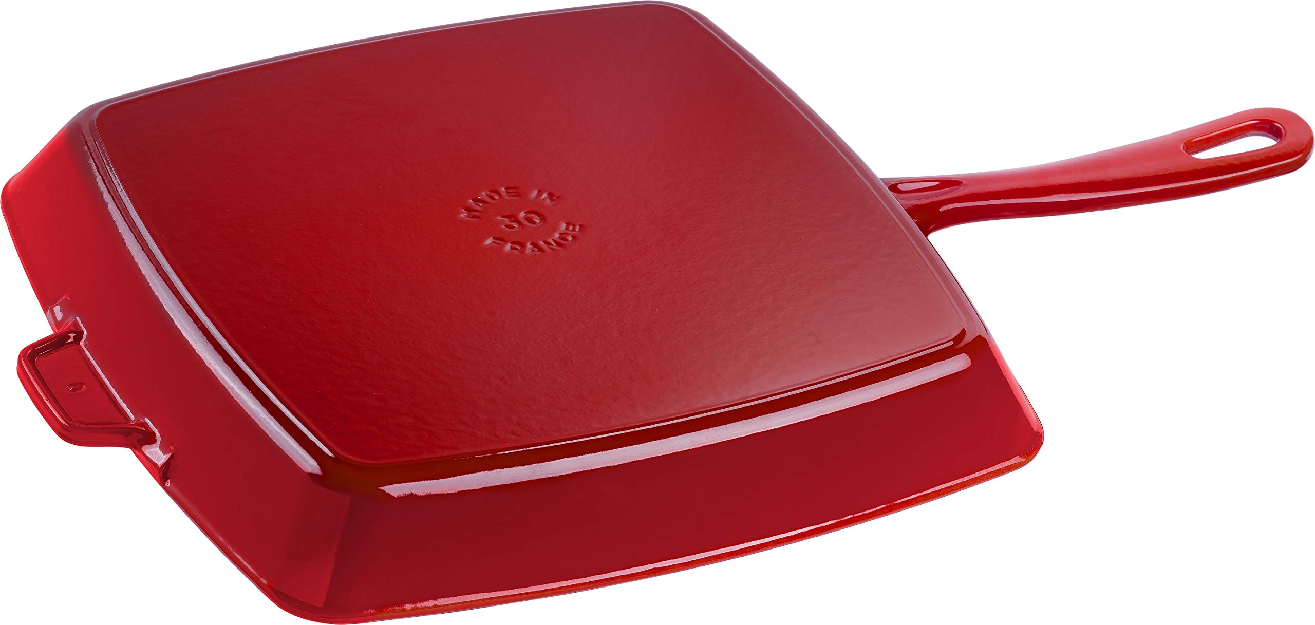 Staub 12-Inch Cast Iron Grill Pan - American Style, Cherry Red, Induction Cooktop Compatible - Perfect for Grilling Steaks, Burgers & Vegetables at Home