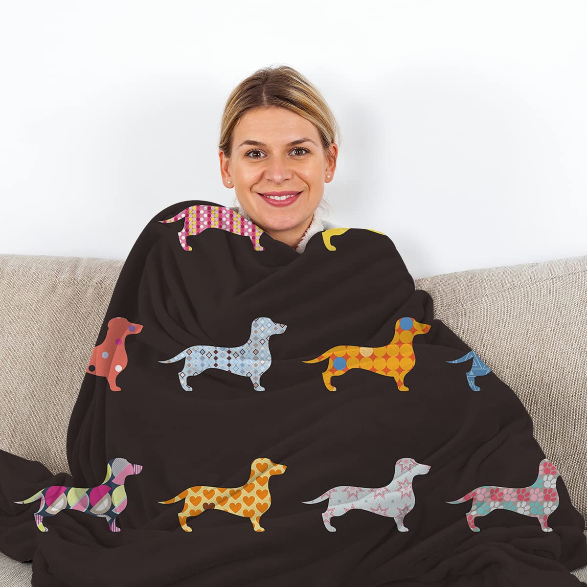 **Sleepwish Dachshund Plush Fleece Throw Blanket - Ultra Soft & Cozy Sherpa Wiener Dog Blanket for Kids, Boys & Girls - 50