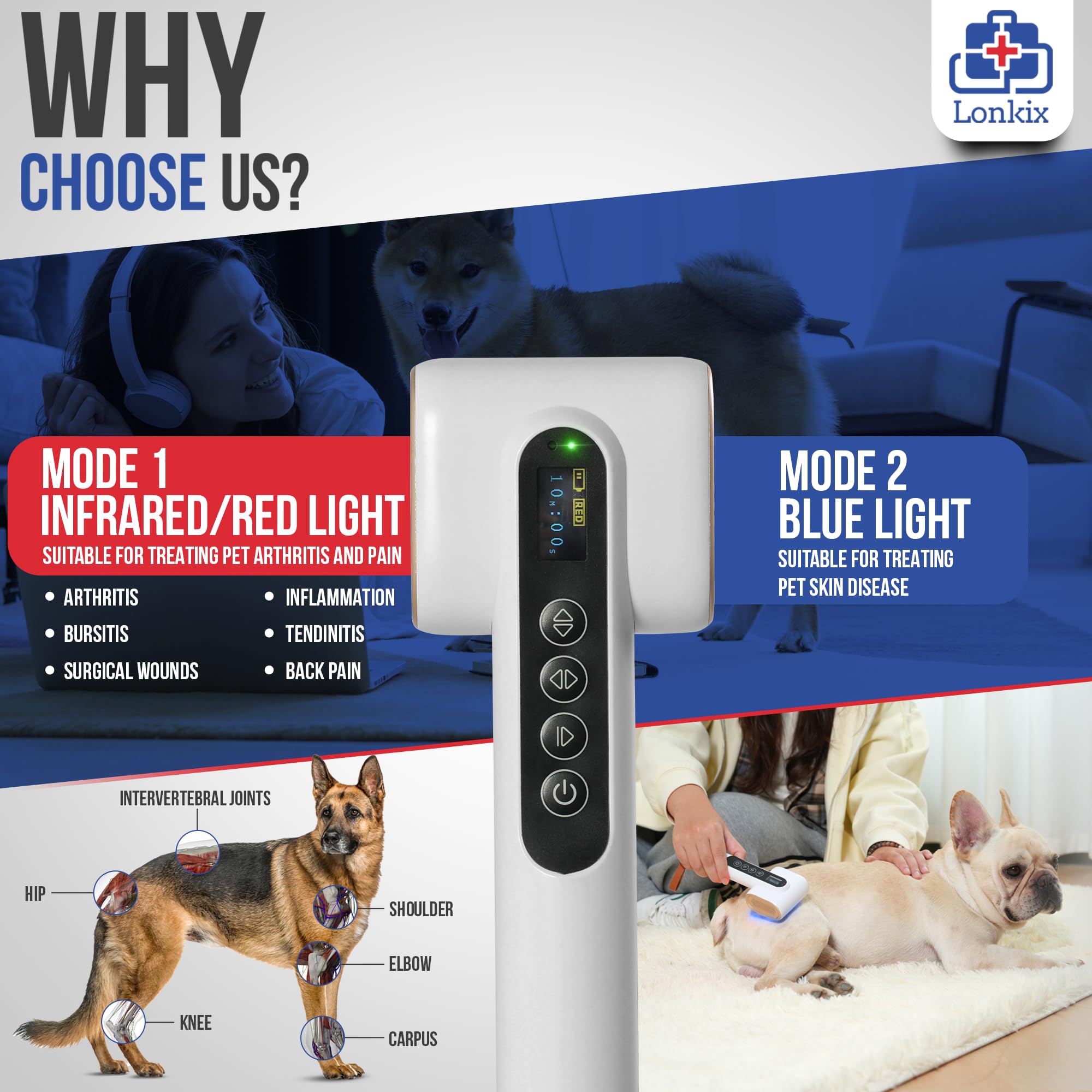 Red Light Therapy for Dogs - 6pcs 850nm & 10pcs 630nm Infrared LED Lights with 10pcs 630nm Blue Lights - Pain Relief, Muscle & Joint Therapy, Anti-Inflammation Treatment - Perfect for Home Pet Care and Recovery