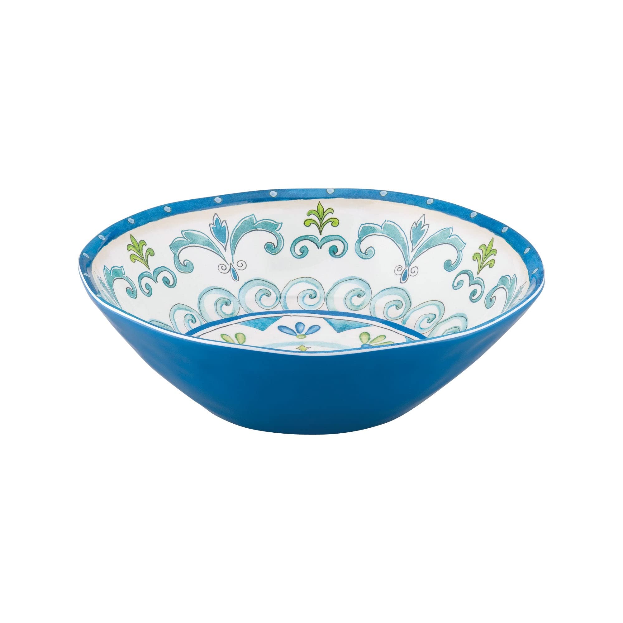 UPware 12-Piece Medallion Floral Melamine Dinnerware Set - Durable Outdoor Dishes, Plates & Bowls for 4 - Shatterproof Blue Tableware - Perfect for Picnics, Camping & Outdoor Dining