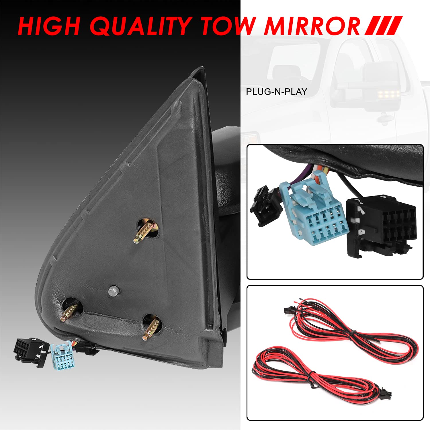 Auto Dynasty Black Power Heated Smoked LED Turn Signal Lights Tow Mirrors for 2003-2007 Chevy Silverado Tahoe GMC Sierra Yukon - Upgrade Your Truck for Winter Driving & Towing Safety