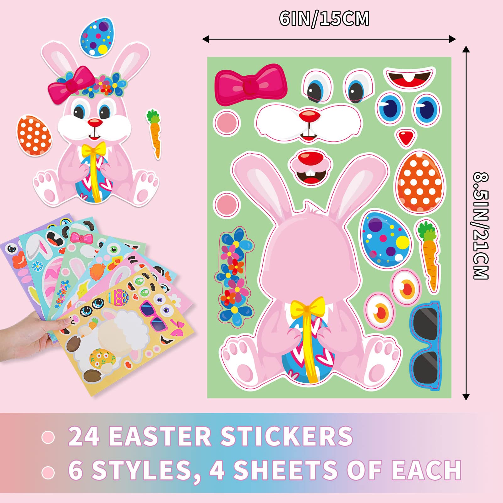 GonLei 24pcs Easter Stickers for Kids - DIY Make-a-Face Farm Animal Stickers (Rabbit, Chicks, Sheep) - Fun Easter Egg Decorations for Classroom Activities, Party Favors & Family Crafts - Perfect for Easter Celebrations, School Projects & Holiday DIY Decor