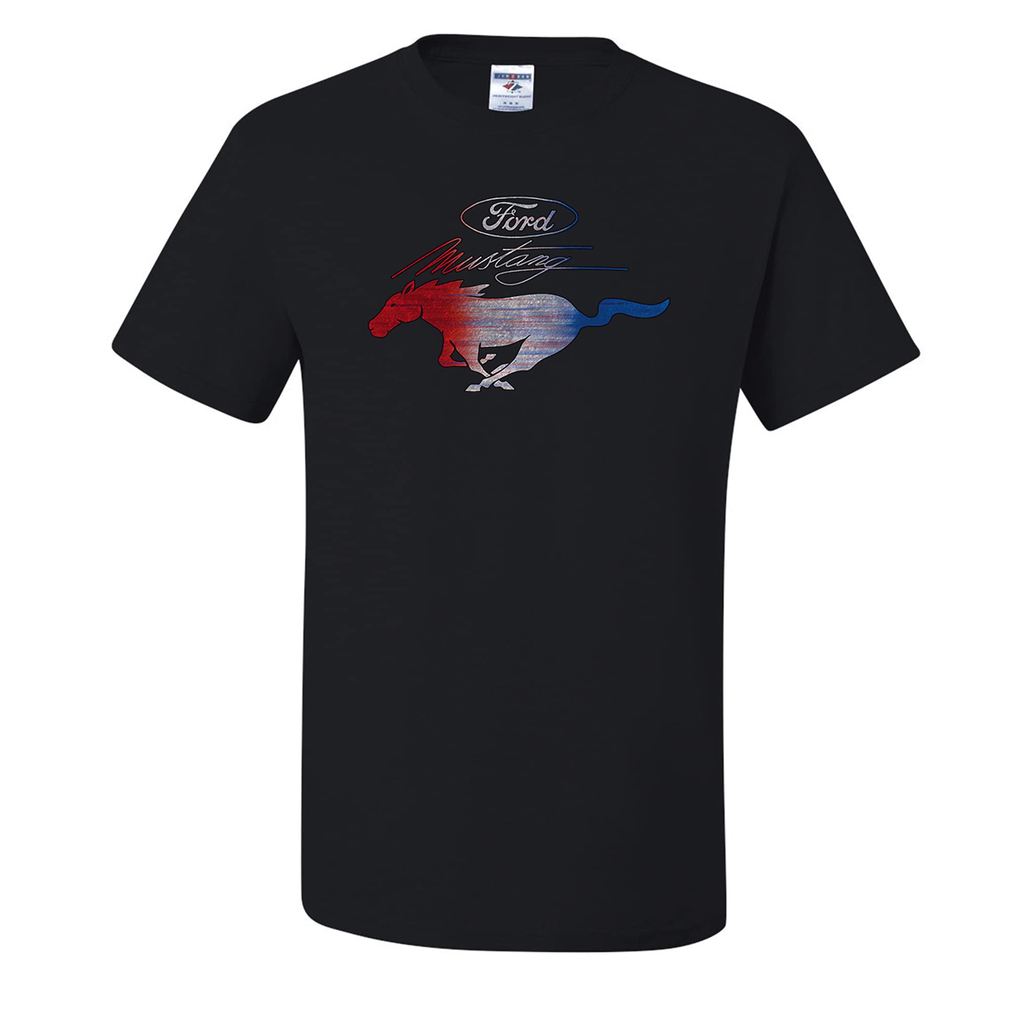 Official Ford Mustang Pony American Flag T-Shirt for Men - Licensed US Patriotic Muscle Car Tee - Perfect for Car Shows, 4th of July & Casual Wear