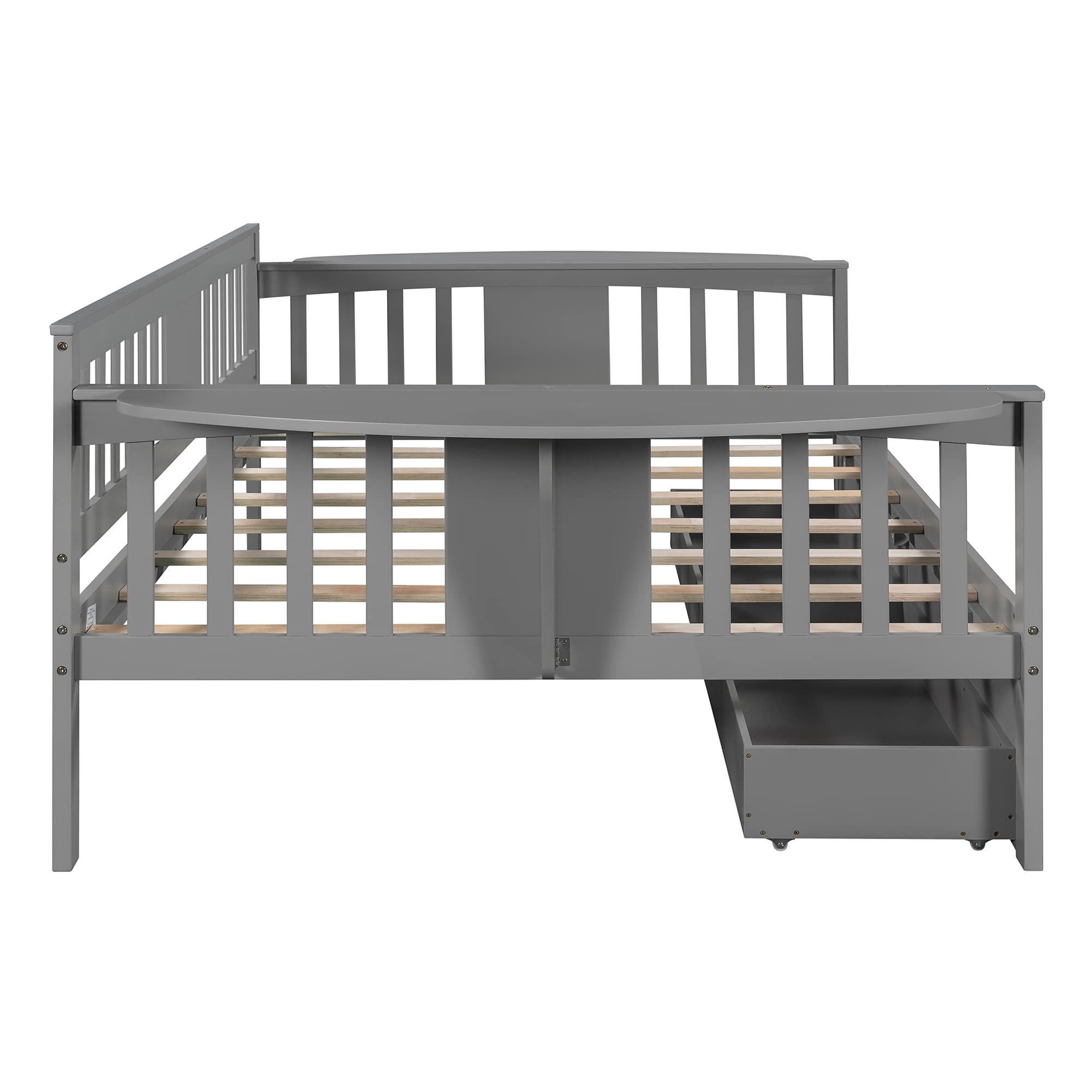 Harper & Bright Designs Full Size Daybed with Storage Drawers & Foldable Table - Wooden Sofa Bed Frame for Bedroom, Living Room, Guest Room - Space Saving Gray Daybed (2 Drawers) - Perfect for Small Apartments, Dorm Rooms & Home Offices