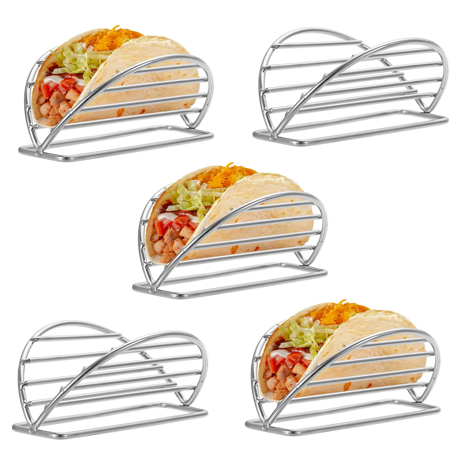 5-Pack Stainless Steel Taco Holders Stand - Durable Taco Rack for Soft & Hard Shell Tacos, Burritos & Tortillas - Perfect for Taco Bars, Kitchens & Restaurants - Ideal for Parties, Family Gatherings & Mexican Food Lovers