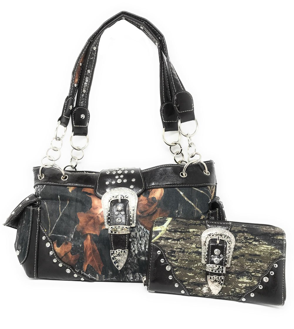Western Rhinestone Camouflage Handbag with Matching Wallet Set - Stylish Women's Crossbody Purse for Party, Evening Out & Special Occasions