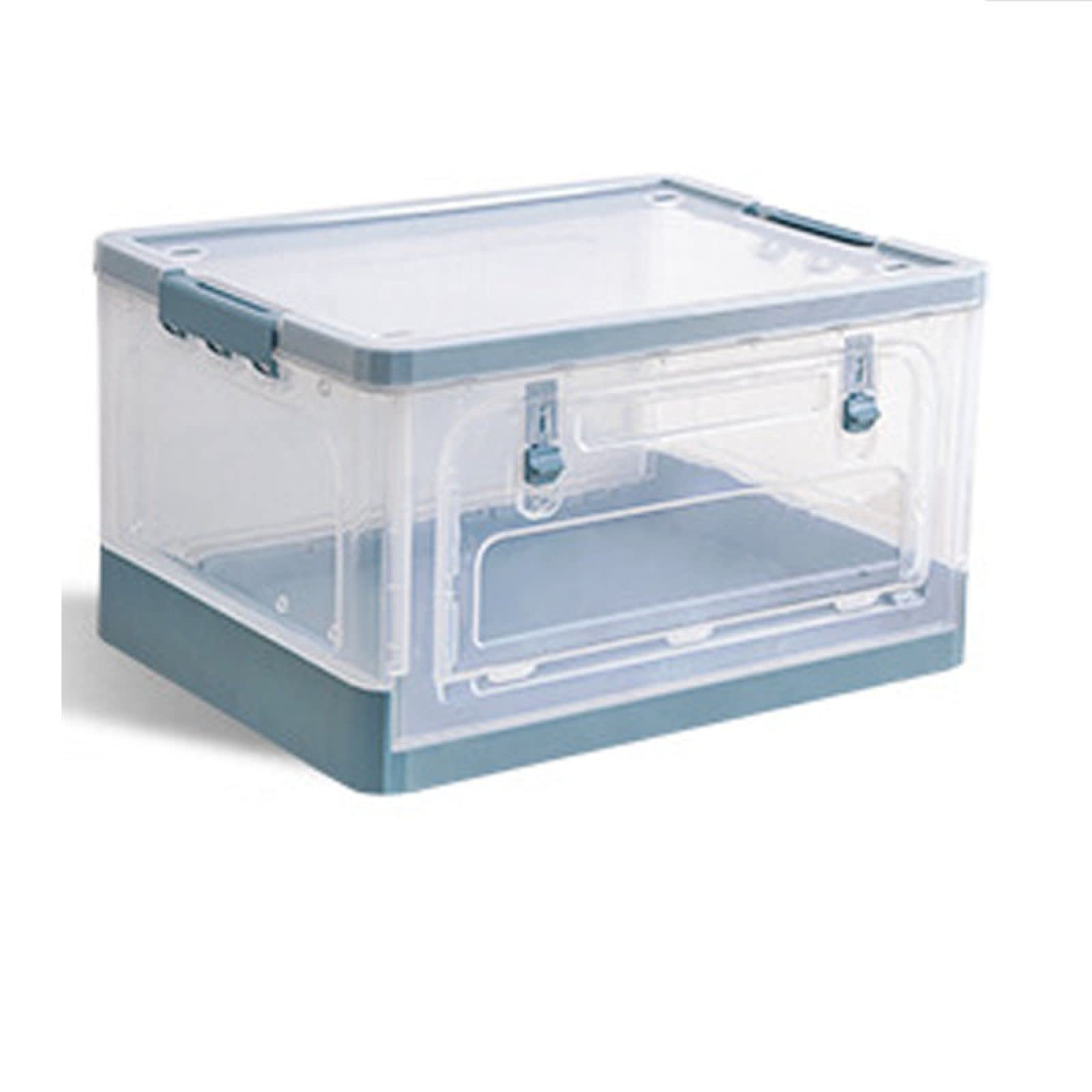 Collapsible Storage Bins with Double Door - Clear Plastic Folding Storage Box with Lid, Stackable Organizer for Home, Office, Toys, Snacks & Books - Perfect for Closet Organization, Pantry Storage & Kids Room